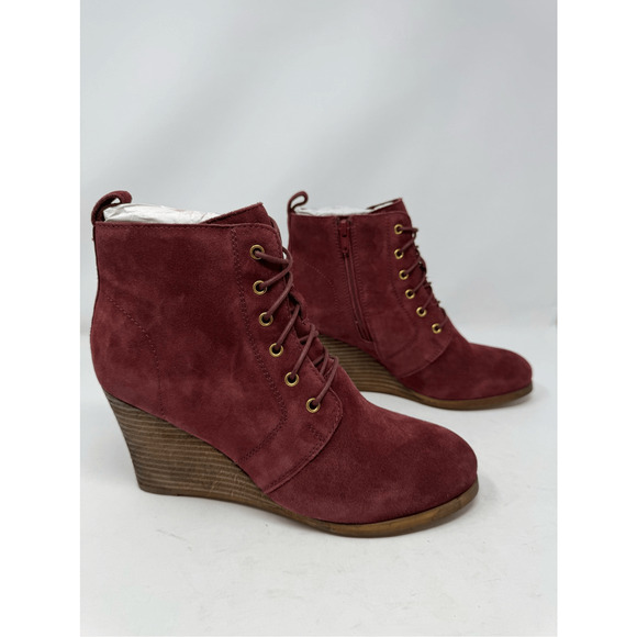 Diba Blake Suede Bootie Burgundy Ankle Boot Lace Up Wedges Size 7 NWOB - Picture 11 of 12